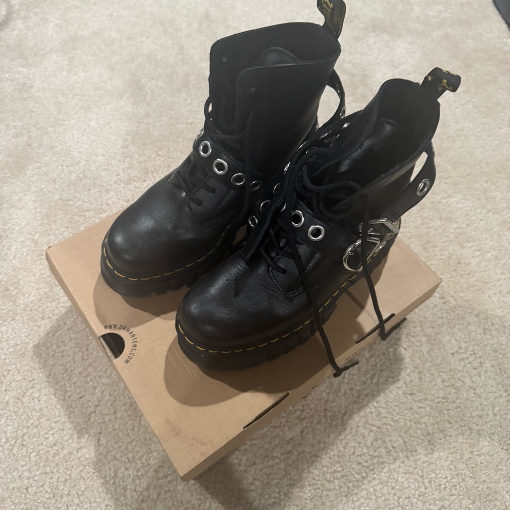Black Lace-Up Combat Boots with Silver Hardware